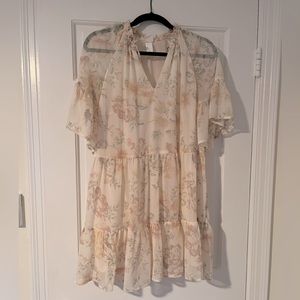 Pale pink with floral design flowy mini dress